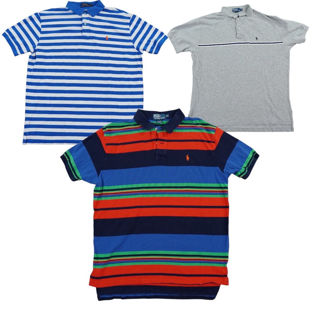 VTG Polo Ralph Lauren Polo Shirt Men Extra Large Stripe ClassicFit Pony Lot of 3